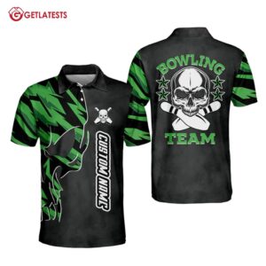 Skull Bowling Team Custom Name Men's Polo Shirt
