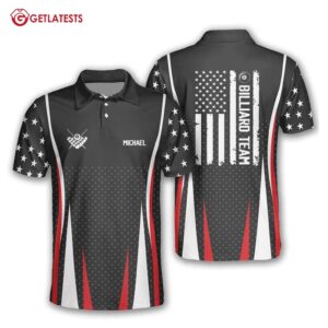 Team US Flag Pattern Billiard Custom Name Polo Shirt