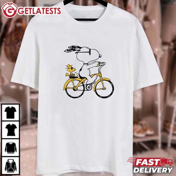 Snoopy and Woodstock Riding Bike Peanuts T Shirt (1)