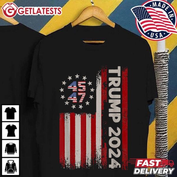 Trump 2024 American Flag 45 47 President T Shirt (1)