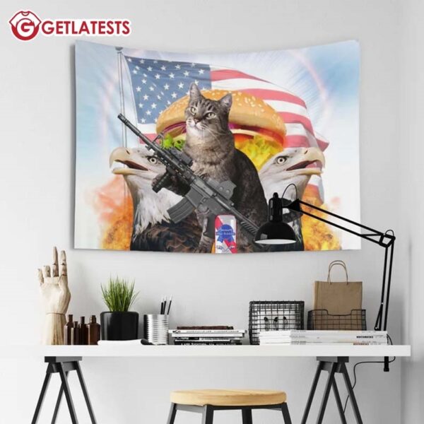 America Patriotic Cat Meme Eagle Wall Tapestry (2)