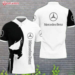 Mercedes Benz Printed Logo White And Black Color Polo Shirt