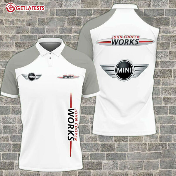 John Cooper Work Mini JCW Logo White And Grey Color Polo Shirt