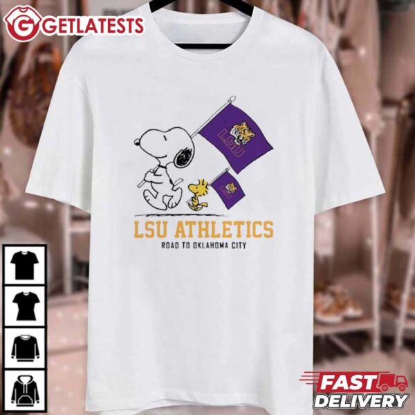 Snoopy and Woodstock LSU Athletics Road to Oklahoma T Shirt (1)