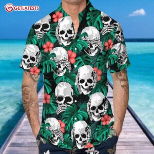 Hear No Evil See No Evil Speak No Evil Skull Hawaiian Shirt (1)