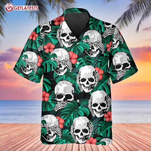 Hear No Evil See No Evil Speak No Evil Skull Hawaiian Shirt (3)