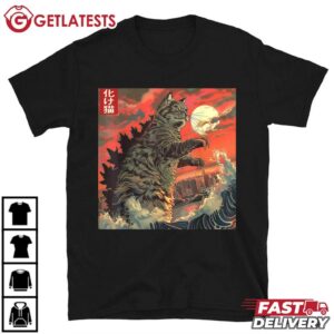 Catzilla Attacking Japan Funny Cat Anime T Shirt