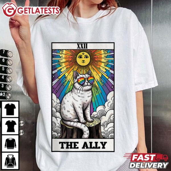 The Ally Cat Rainbow LGBTQ Tarot Card Pride T Shirt (1)