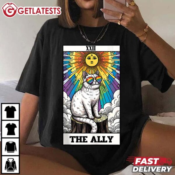 The Ally Cat Rainbow LGBTQ Tarot Card Pride T Shirt (2)