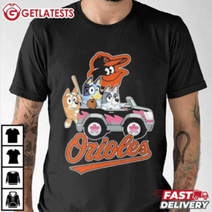 Bluey On Car Baltimore Orioles Baseball T Shirt (2)