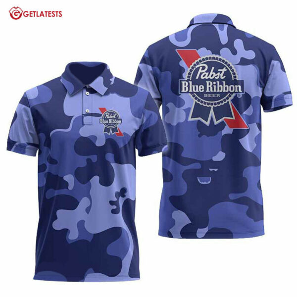 Pabst Blue Ribbon Beer Camouflage Pattern Polo Shirt