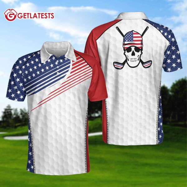 American Flag Golf Skull Wear Hat Polo Shirt