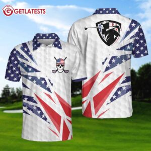 American Flag Golf Texture Skull Men's Polo Shirt
