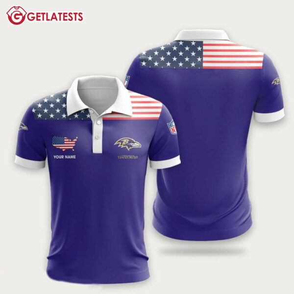 Baltimore Ravens USA Flag Custom Name Polo Shirt