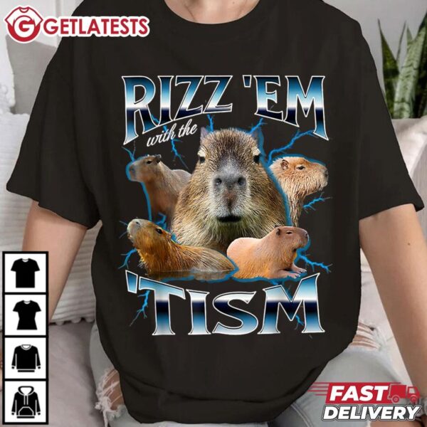 Rizz Em With The Tism Capybara Funny T Shirt (2)