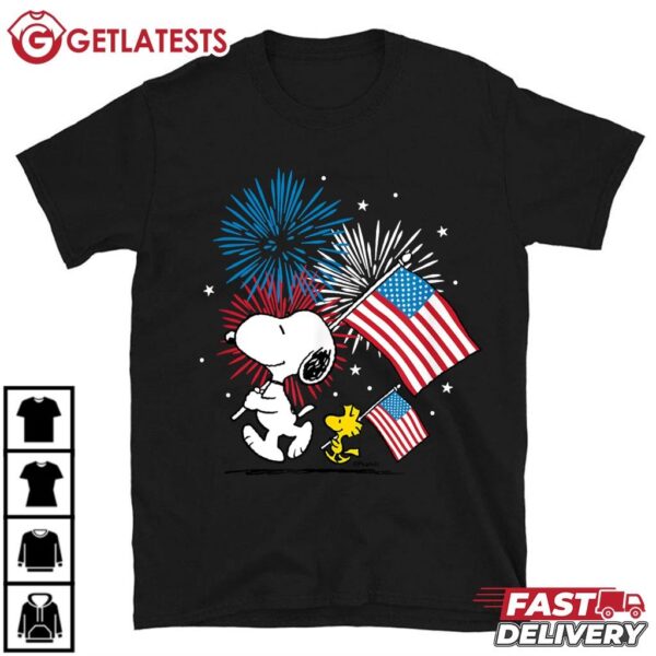 Peanuts Snoopy Woodstock American Flags 4th of July T Shirt (1)