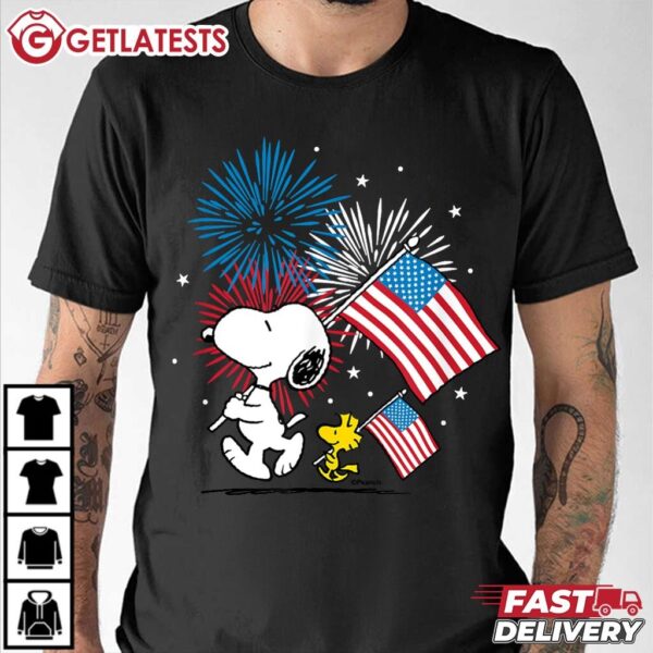 Peanuts Snoopy Woodstock American Flags 4th of July T Shirt (3)