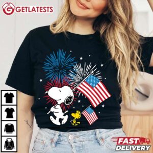 Peanuts Snoopy Woodstock American Flags 4th of July T Shirt (4)