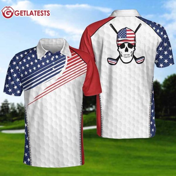 American Flag Golf Skull Wear Hat Polo Shirt