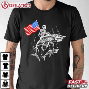 Skeleton Ride Shark 4th Of July T Shirt (2)
