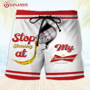 Stop Staring At My Budweiser Beer Hawaiian Shorts