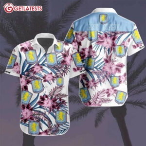 Aston Villa Football Club Floral Custom Name Hawaiian Shirt