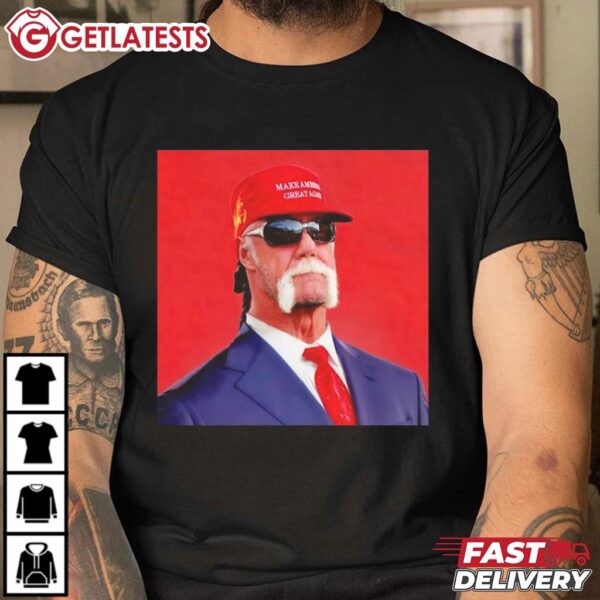 Hulk Hogan with MAGA Hat T Shirt (1)