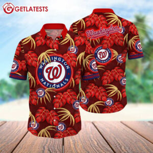 Washington Nationals Red Floral Pattern Summer Hawaiian Shirt