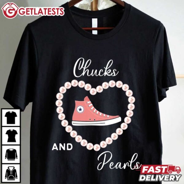 Chucks and Pearls Kamala Harris 2024 Presidential Race T Shirt (1)