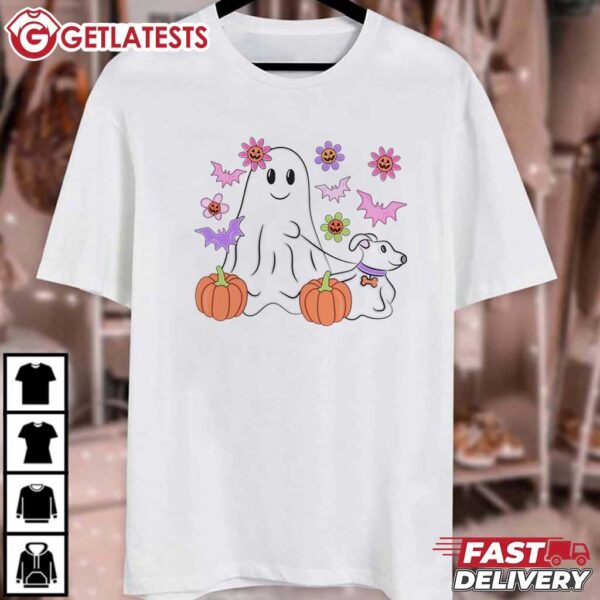 Ghost Walking Dog Cute Halloween T Shirt (3)