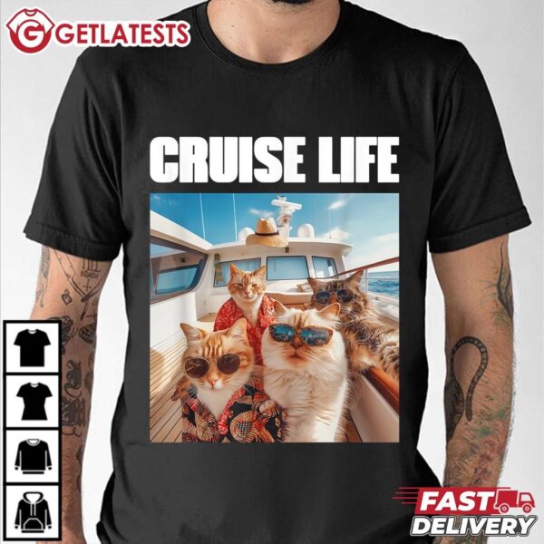 Cruise Life Selfie Cat Friends Family Vacation T Shirt (1)