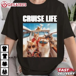 Cruise Life Selfie Cat Friends Family Vacation T Shirt (2)