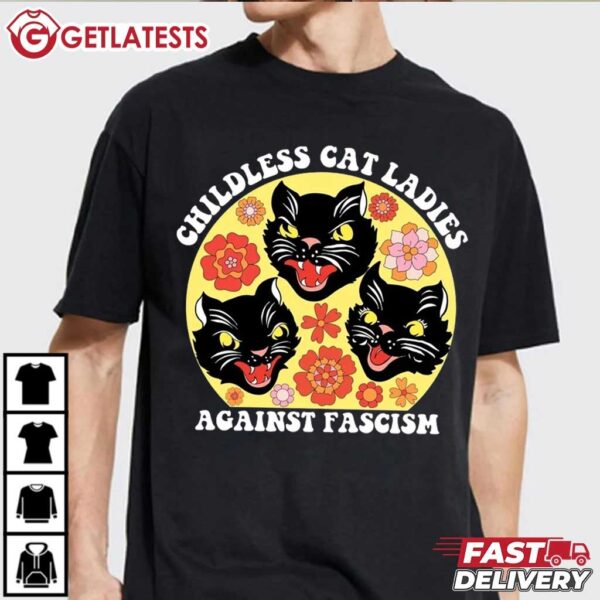 Childless Cat Ladies Against Fascism Kamala Harris T Shirt (2)