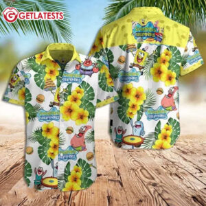 Spongebob SquarePants Tropical Floral Leaves Hawaiian Shirt