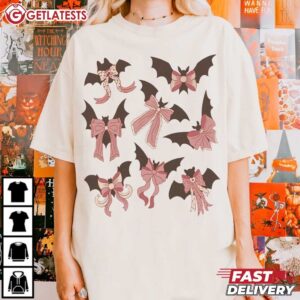 Bows and Bats Coquette Spooky Halloween T Shirt (1)