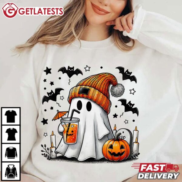 Cute Ghost Drinking Coffee Halloween gift for Coffee Lover T Shirt (3)