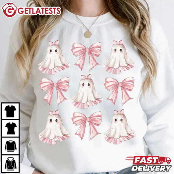 Halloween Cute Ghost Coquette Bow T Shirt (1)