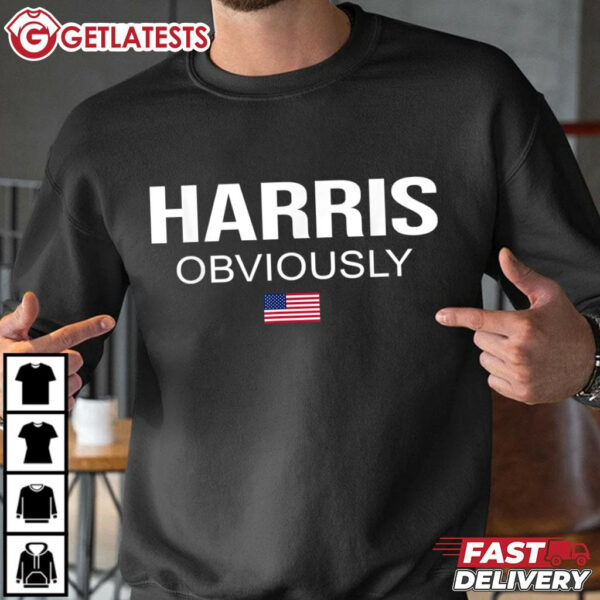 Harris Obviously For President 2024 Kamala American Flag T Shirt (1)