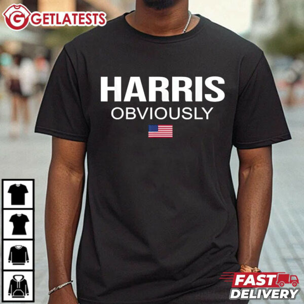 Harris Obviously For President 2024 Kamala American Flag T Shirt (2)