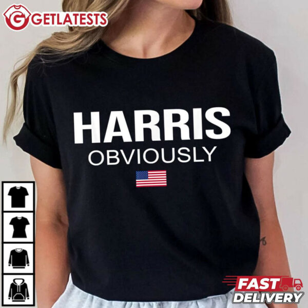 Harris Obviously For President 2024 Kamala American Flag T Shirt (3)