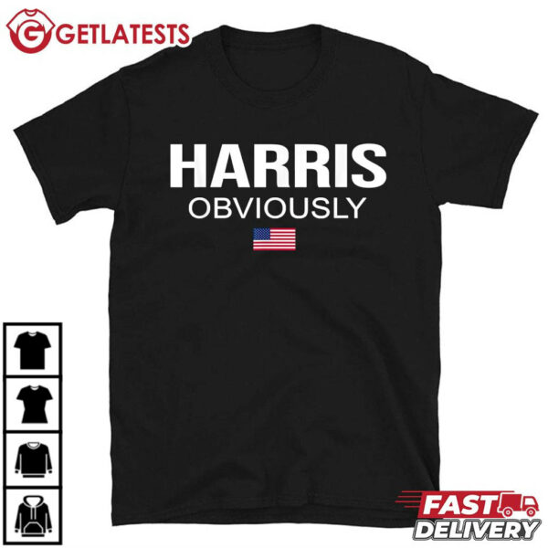 Harris Obviously For President 2024 Kamala American Flag T Shirt (4)