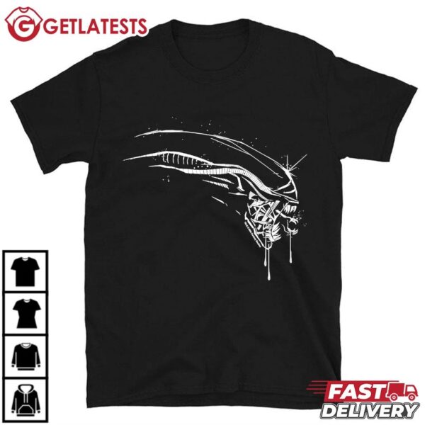 Alien Romulus Xenomorph Distressed Drip Profile T Shirt (2)