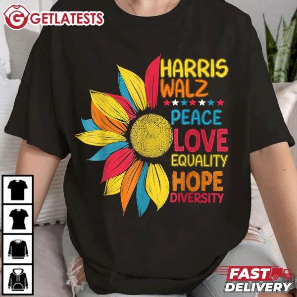 Harris Walz Peace Love Equality Hope Diversity LGBT T Shirt (1)