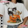 Cat Pumpkin Halloween Floral Spooky T Shirt (1)