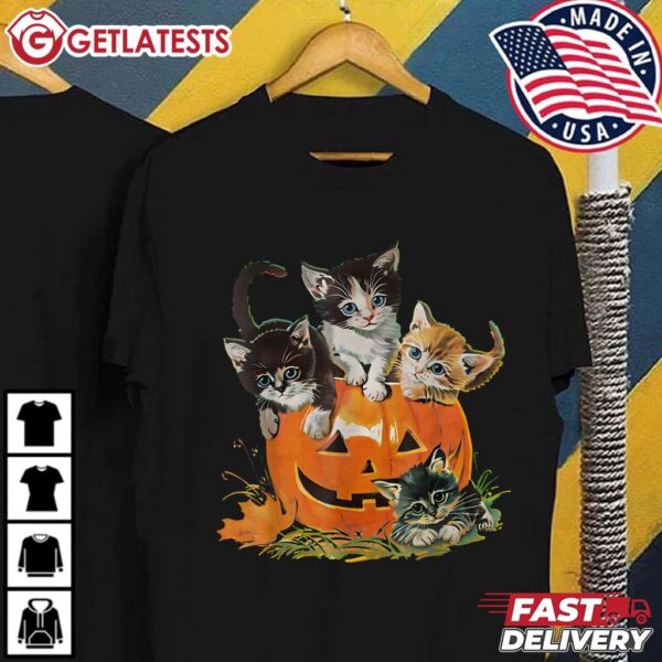 Cat Pumpkin Halloween Floral Spooky T Shirt (2)