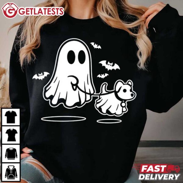 Ghost Walking Dog Halloween T Shirt (1)