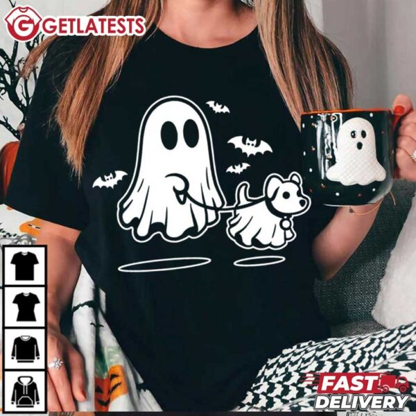 Ghost Walking Dog Halloween T Shirt (3)