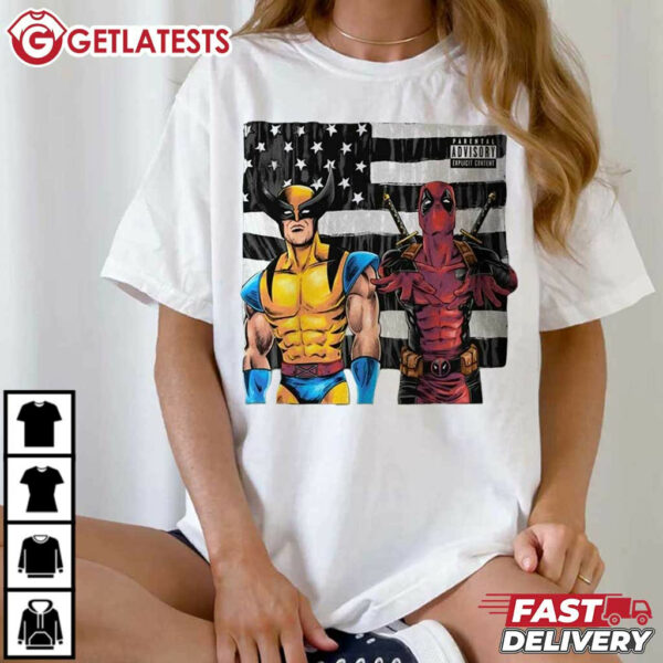 Deadpool And Wolverine Hip Hop Stars American Flag T Shirt (4)