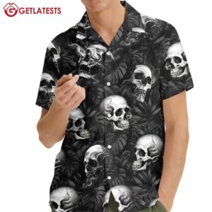 Skull Black And White Floral Hawaiian Shirt (3)