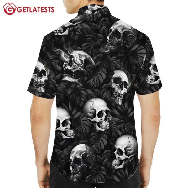 Skull Black And White Floral Hawaiian Shirt (2)